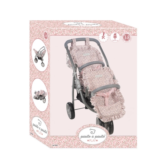Silla gemelar de paseo Lili gris flor-rosa ▻ Infantdeco